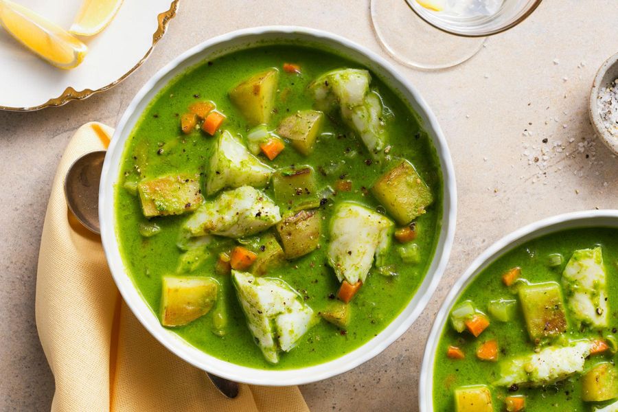 Quick Emerald Cod Chowder with Potatoes and Tomatillos image