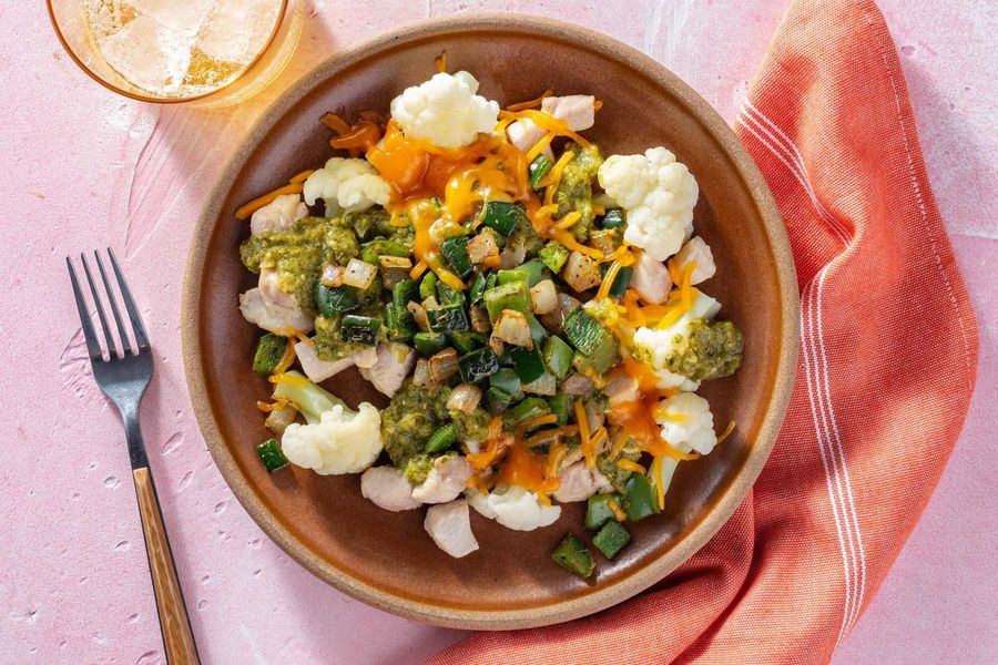 Spicy green chile chicken and cauliflower skillet