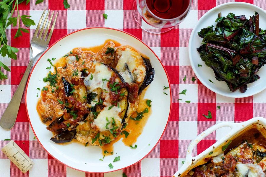 Eggplant Parmesan with sautéed chard