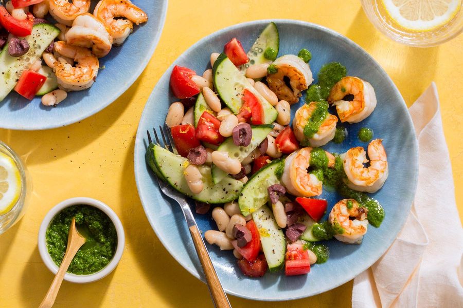 Moroccan-style shrimp with chermoula and white bean salad