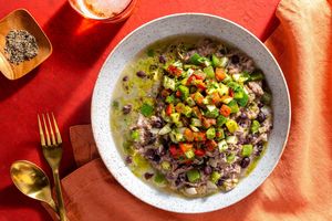 Brazilian pork and black bean feijoada with tomato salsa