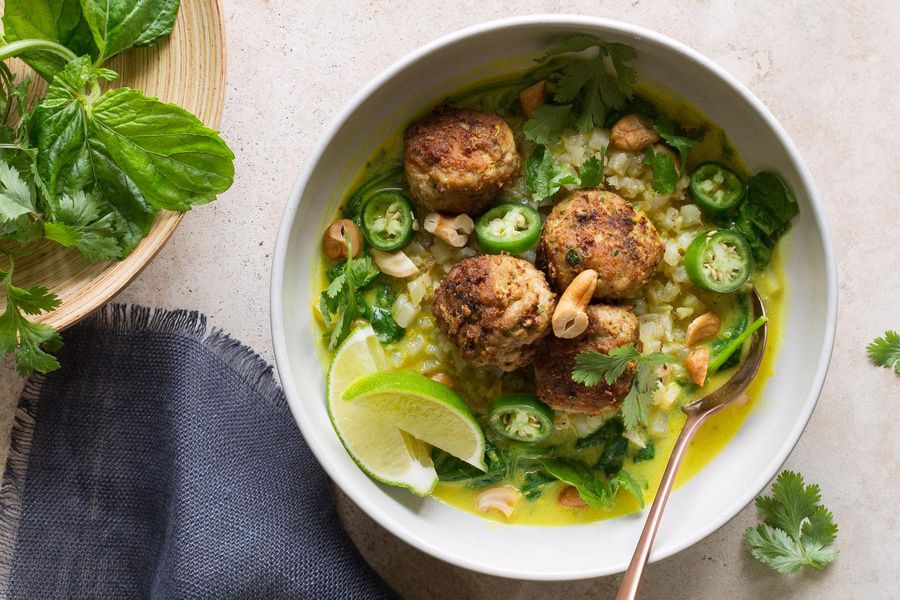 Gingered Turkey Meatballs in Lemongrass Broth with Cauliflower “Rice” image