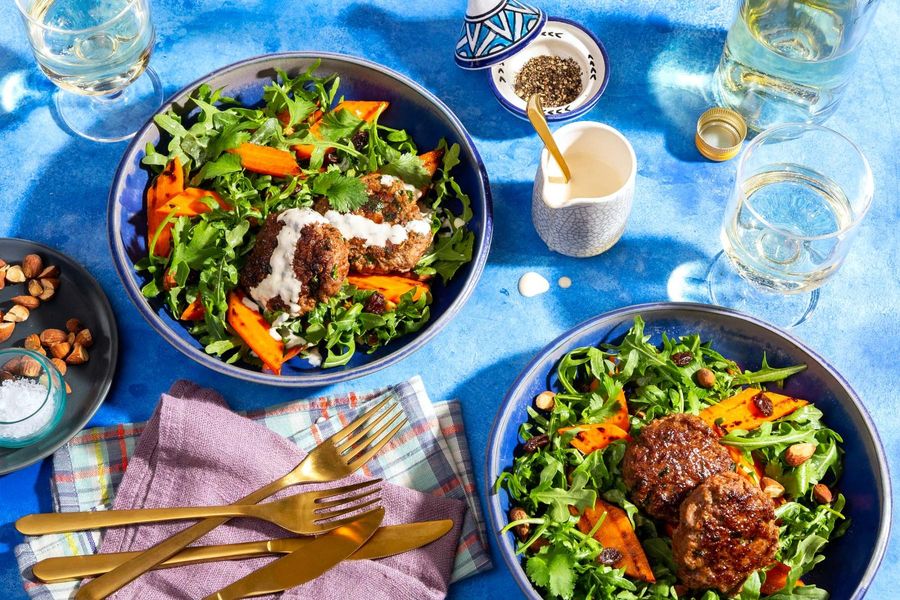 Marrakech lamb merguez patties with warm carrot salad