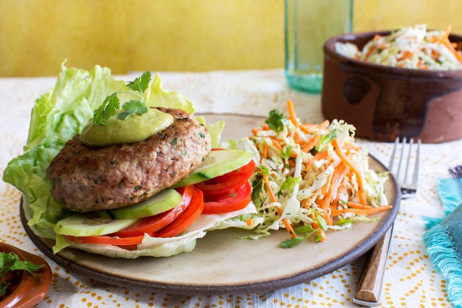 Mojo turkey burgers with cabbage slaw