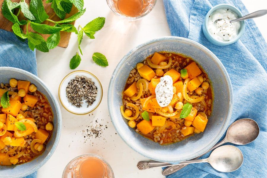 Afghan-style butternut squash stew with garlic yogurt