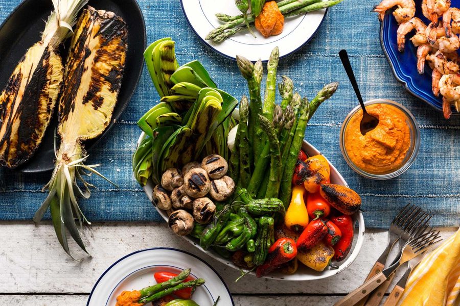 Grilled summer vegetables with romesco