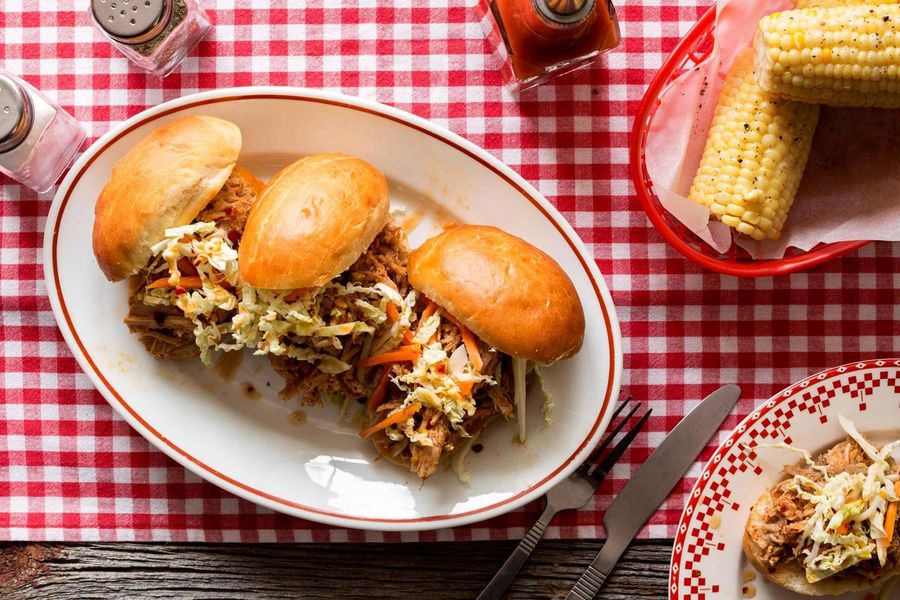 North Carolina pulled pork sliders with corn on the cob