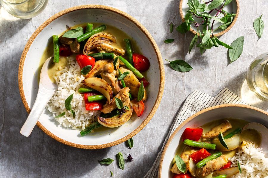 Spicy Thai green chicken curry with jasmine rice