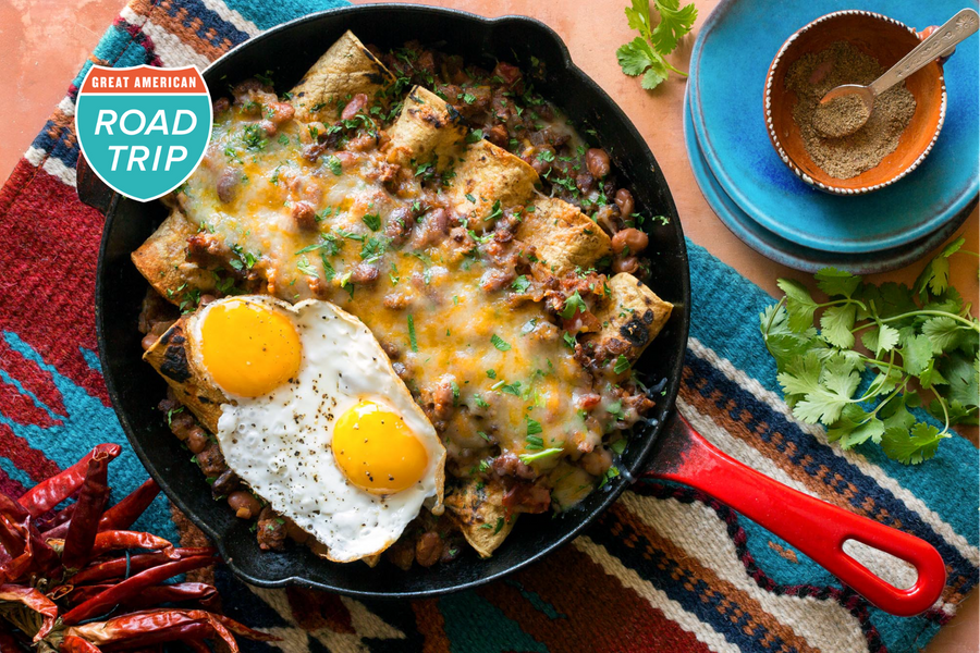 Southwestern skillet enchiladas with sunny-side up eggs